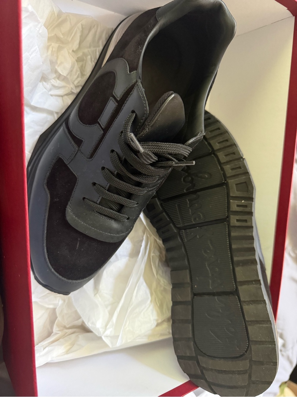 Salvatore Ferragamo Men's Dark Brown Suede Sneakers with Metallic Silver Heel - Picture 5 of 7